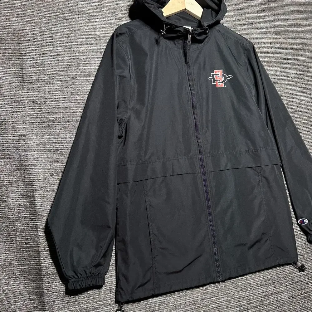 SDSU Jacket Adult Small Black Full Zip Windbreaker San Diego State Hooded Univer